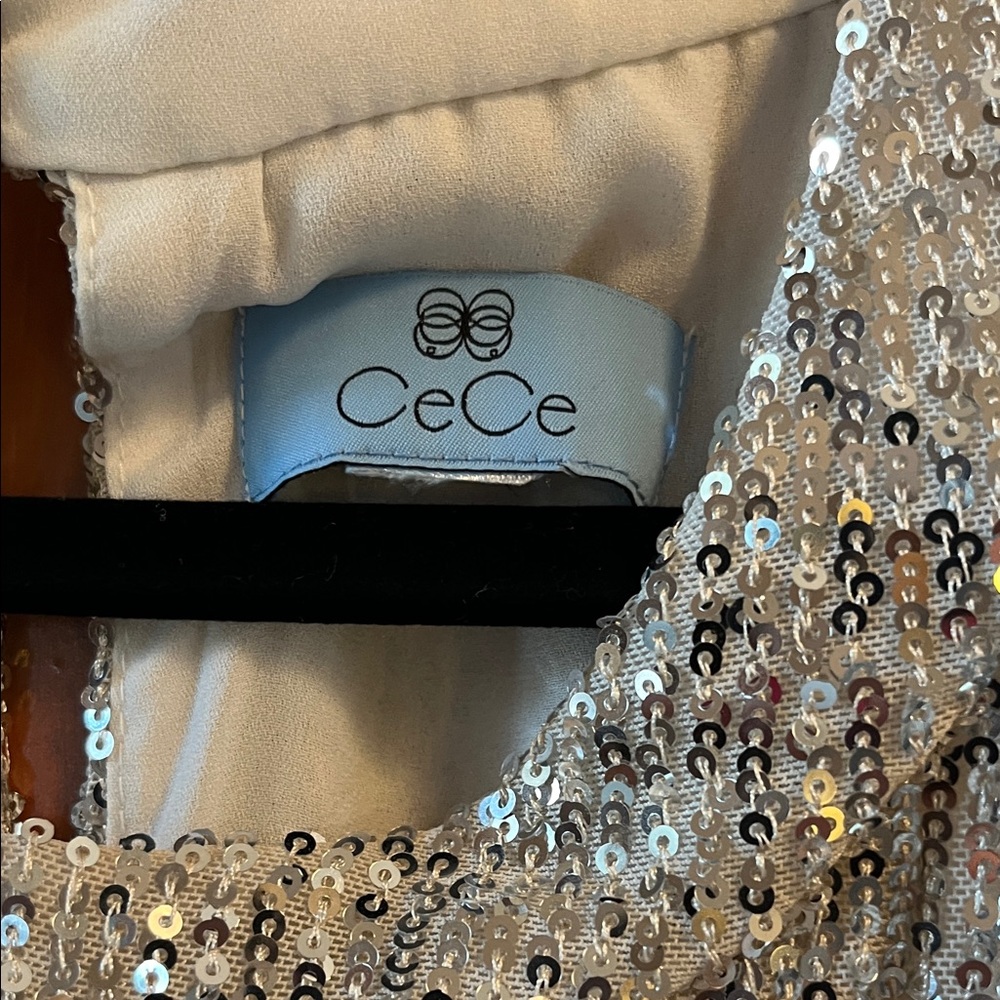 CeCe Glittering Silver Sequin Blouse - Picture 2 of 3